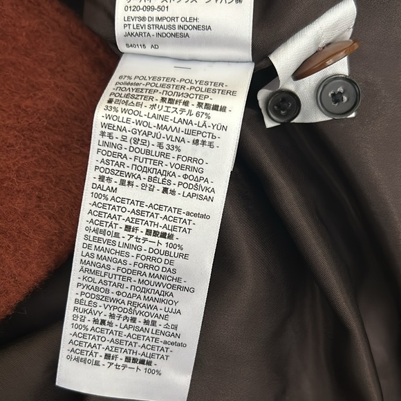 NWT Levi’s Men’s Wool Blend Oversized Slouch Overcoat Cherry Mahogany-Red size S - Picture 12 of 12